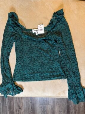 Francesca's Collections Teal Lace Long-Sleeve Top